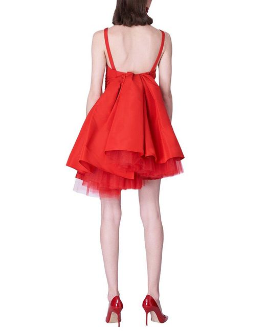 Carolina Herrera Red Thin Strap Mini Wrap Silk Bodice Dress