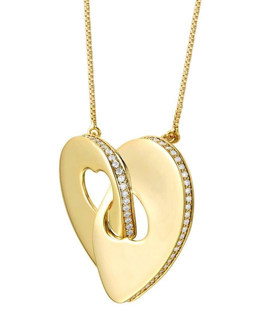 Rachel Glauber Metallic 14k Plated Cz Double Heart Entwined Necklace
