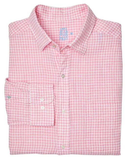 J.McLaughlin Pink Mini Gingham Gramercy Linen Shirt for men