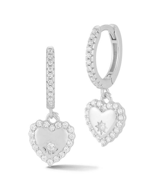 Glaze Jewelry White Silver Cz Heart Hoops
