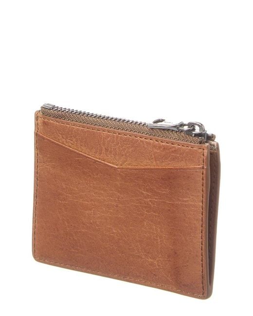 John Varvatos Brown Heritage Zip Leather Card Case for men