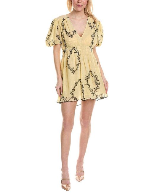 Womens GANNI yellow Pleated Floral Mini Dress