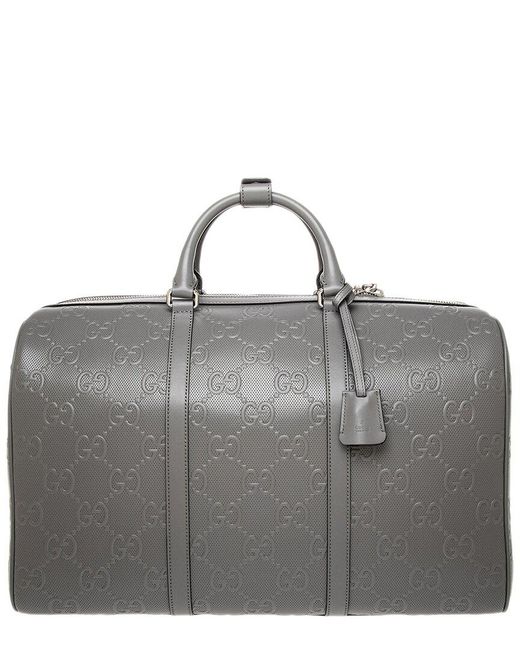 Gucci Gray GG Embossed Canvas & Leather Duffel Bag