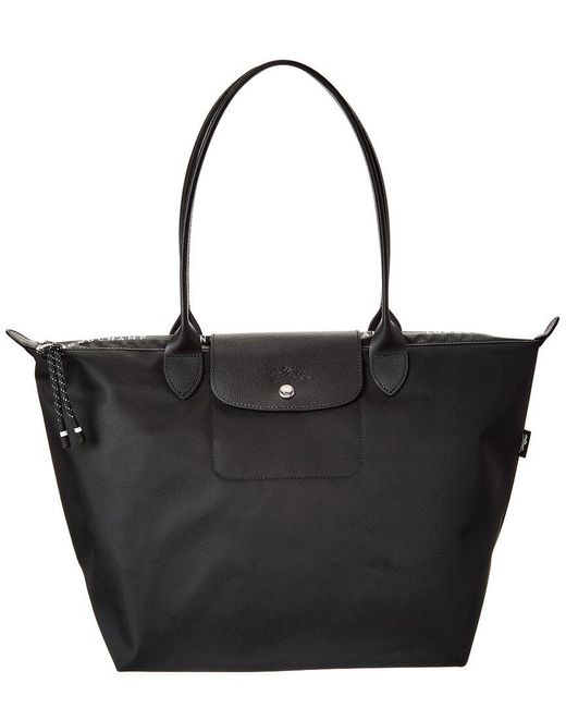 Longchamp Black Le Pliage Energy Large Canvas Long Handle Tote