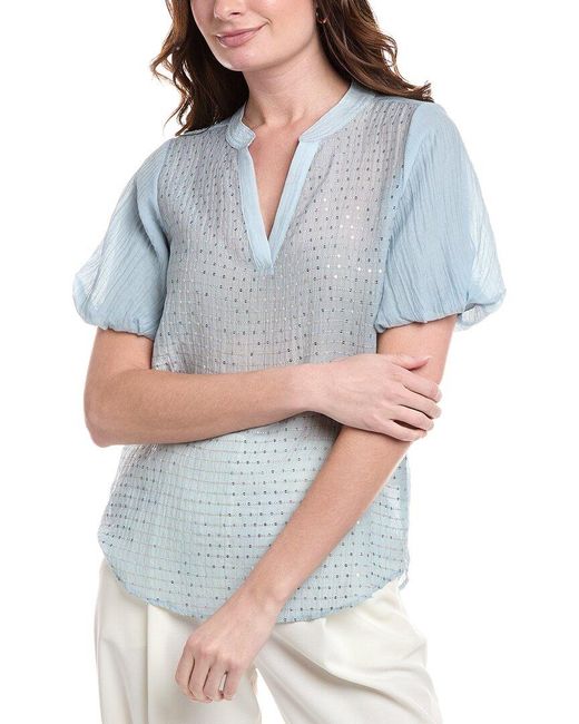 Vince Camuto Gray Embroidered Sequin Blouse