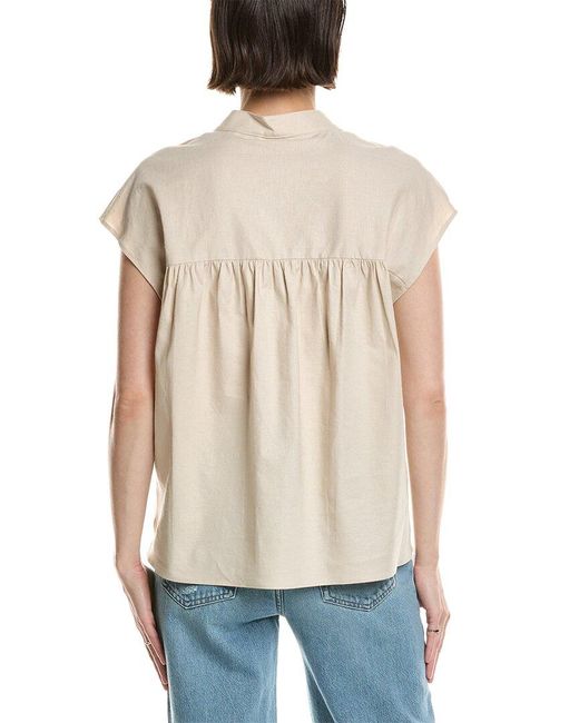 Vince White Band Collar Linen-Blend Popover