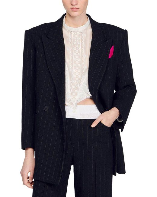 Sandro Blue Gala Linen-Blend Blazer