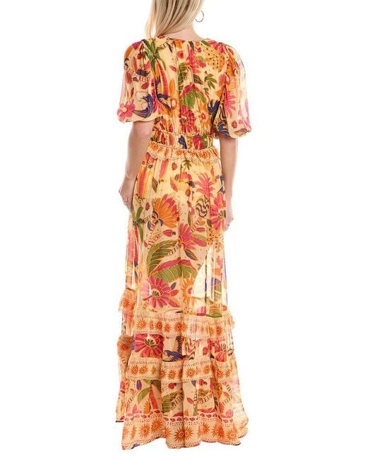 Farm Rio Orange Tapestry Tiered Hem Maxi Dress