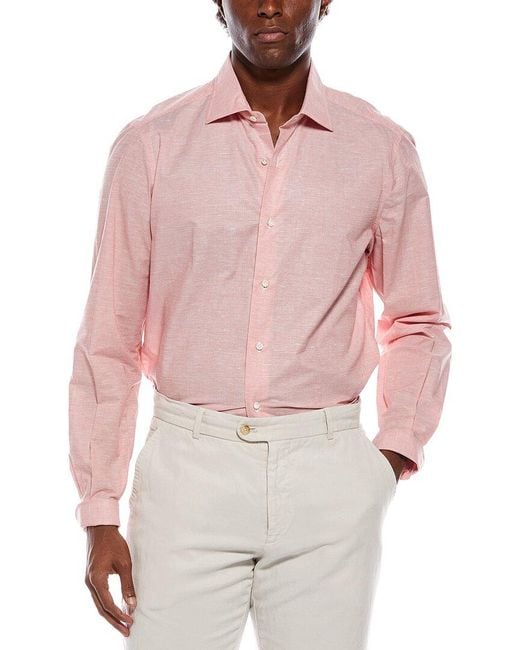 Isaia Pink Linen-Blend Shirt for men