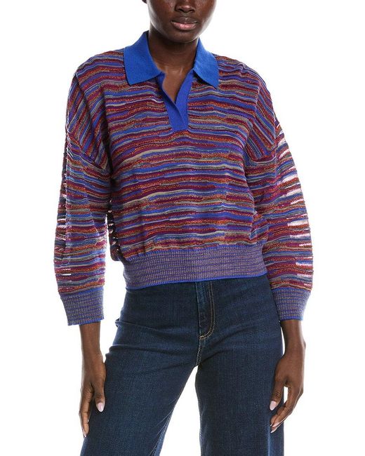 Missoni Blue Missoni Textured Wool-Blend Polo Sweater
