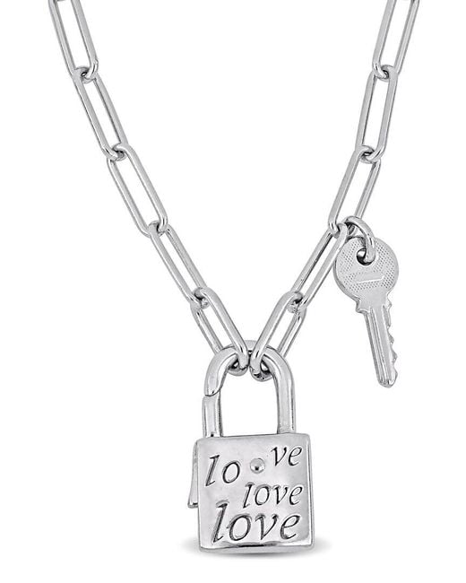 Italian Silver Metallic Lock & Key Necklace