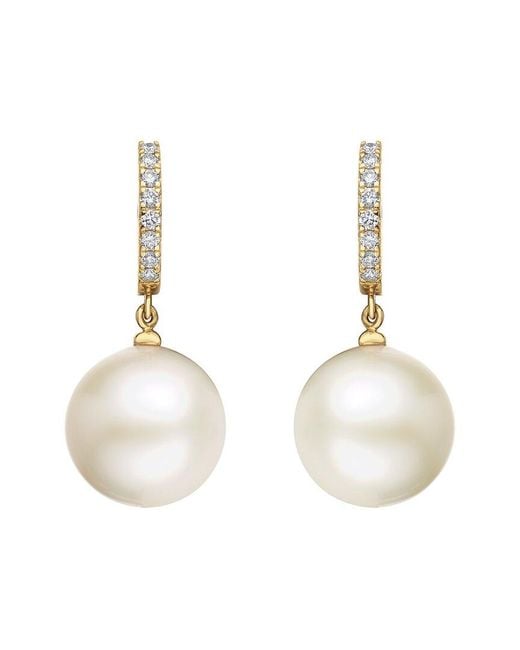 Effy Fine Jewelry Natural 14K 0.39 Ct. Tw. Diamond & Fresh Water Pearl 15Mm Pearl Earrings