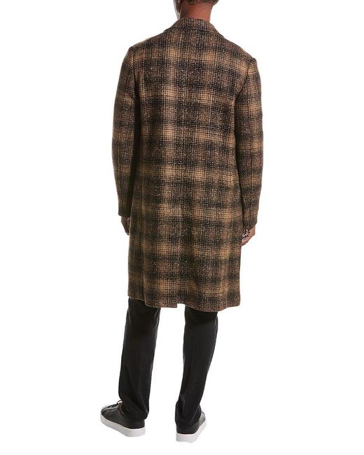 Billy Reid Brown Plaid Leather-trim Wool-blend Officer's Coat for men
