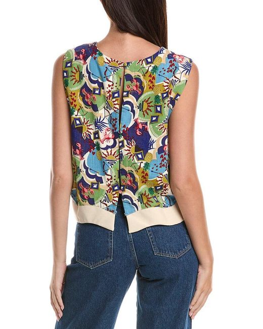 Fate Blue Ric Rac Open Back Linen-Blend Crop Top