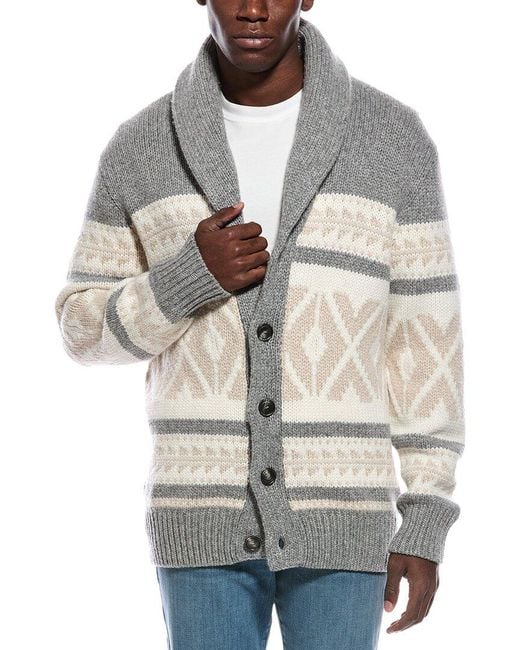 Brunello Cucinelli Gray Cashmere Shawl Collar Cardigan for men