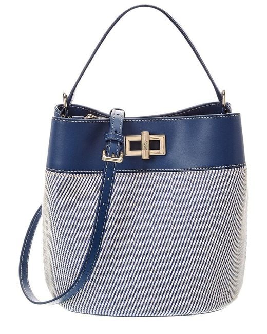 Furla Blue Amelia Medium Leather Bucket Bag