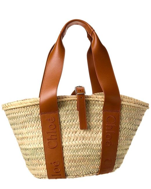 Chloé Sense Medium Raffia & Leather Basket Tote in Brown | Lyst Canada