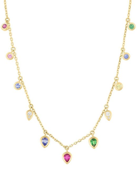 Effy Fine Jewelry Metallic 14k 1.21 Ct. Tw. Diamond & Multi Sapphire, Tsavorite Necklace