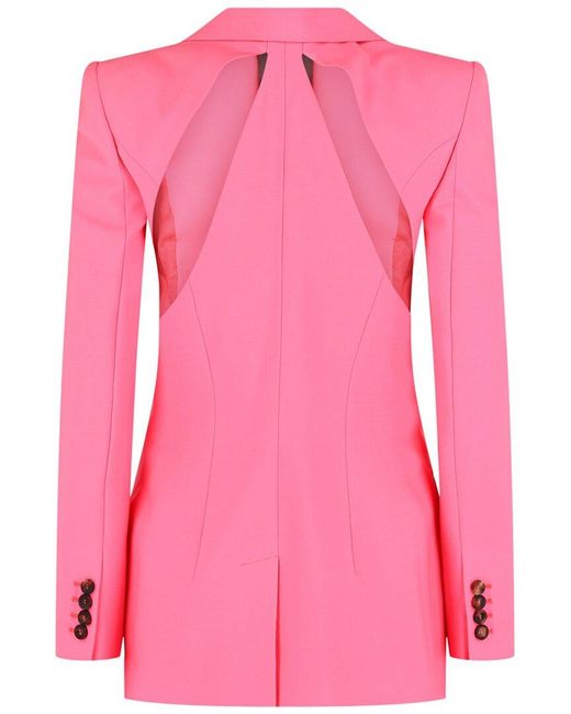 McQueen Pink Slashed Single-Breasted Wool Blazer