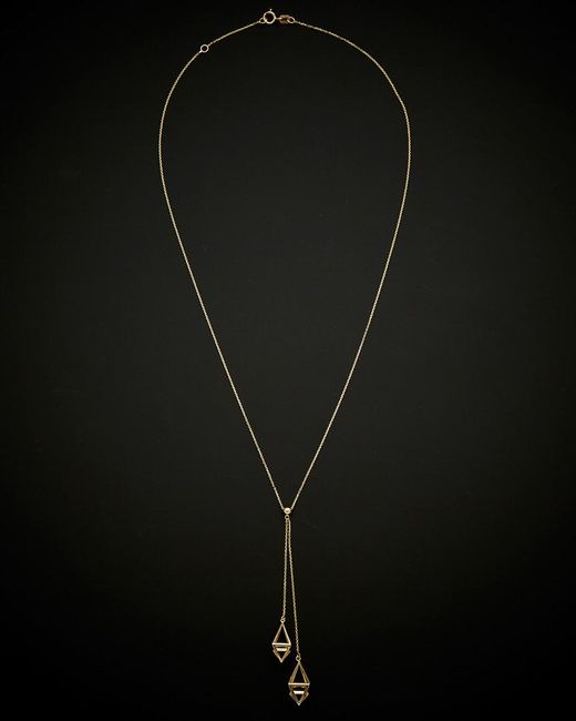 Italian Gold Black 14k 3d Diamond Cage Drop Adjustable Lariat Necklace