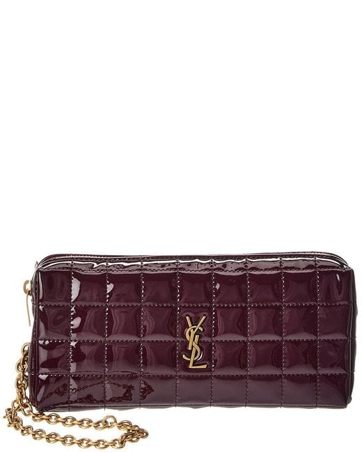 Saint Laurent Purple Cassandre Matelasse Carre Leather Pouch On Chain