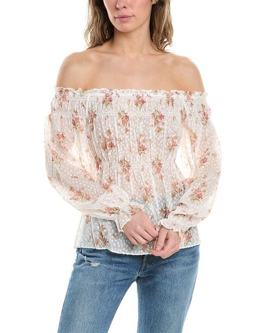 LoveShackFancy Natural Tiffie Silk-blend Top