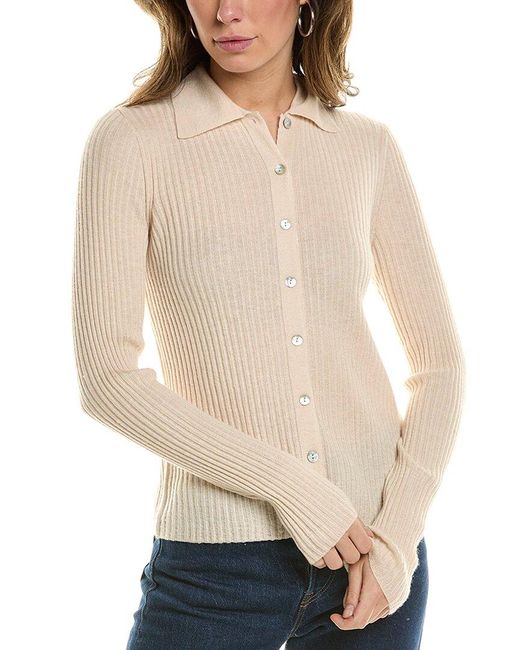 Vince Natural Ribbed Button Front Cashmere & Silk-blend Polo Shirt