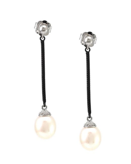 Pearls White Steel 0.08 Ct. Tw. Diamond Pearl Earrings
