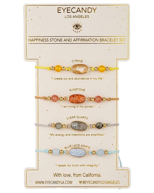 Eye Candy LA White Agate Happiness Stone Affirmation Bracelet Set