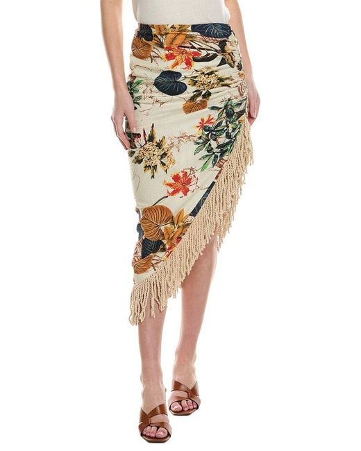 Just BEE Queen White Mallorca Linen-blend Midi Skirt