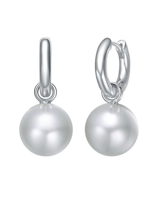 Rachel Glauber White Rhodium Plated 14mm Pearl Cz Earrings