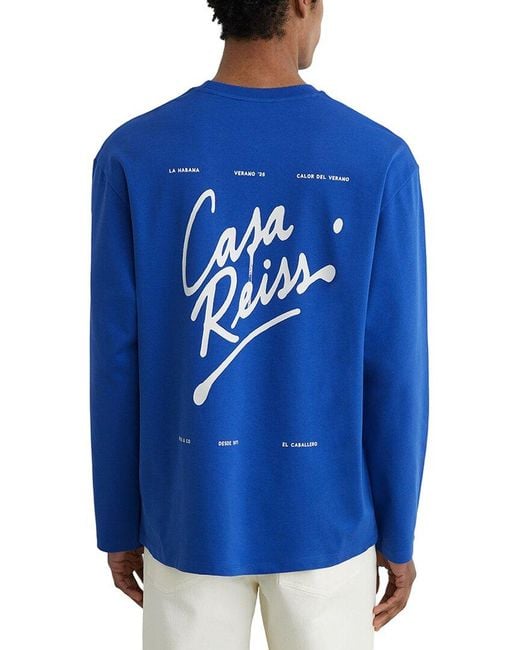 Reiss Blue Palma Crew Printed Mot T-Shirt for men