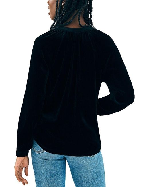 Faherty Brand Blue Stretch Silk-Blend Velvet Naomi Top