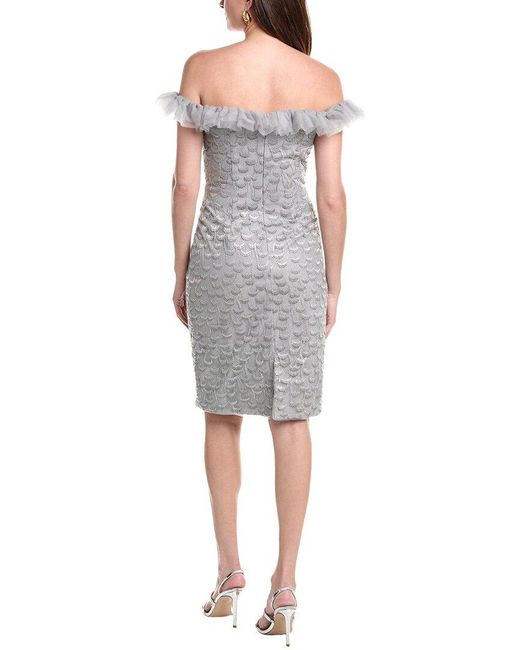 Rene Ruiz Gray Tulle Embroidered Cocktail Dress