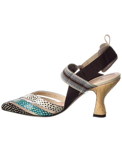 Fendi Metallic Colibri Snake-Embossed Leather & Mesh Slingback Pump