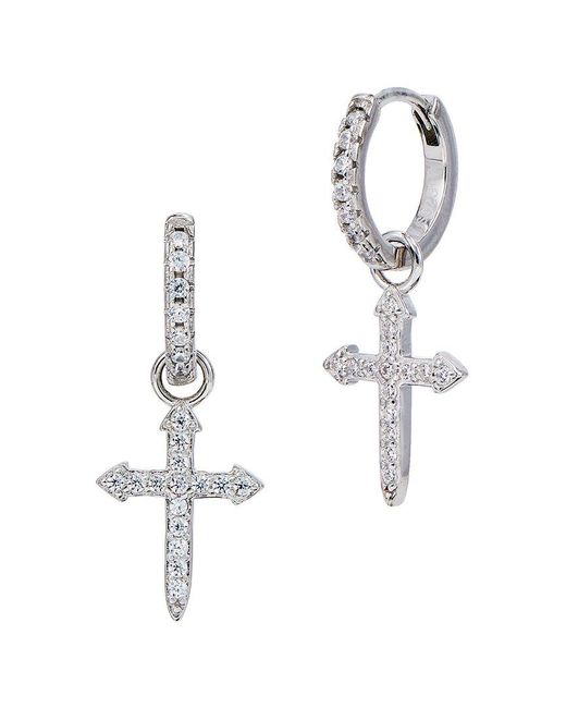 Savvy Cie White 18K Over Cross Dangle Earrings