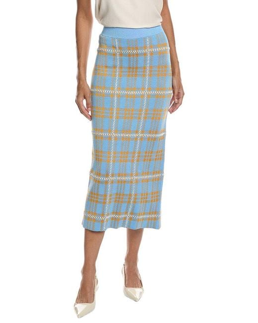 Lela Rose Blue Jacquard Plaid Skirt