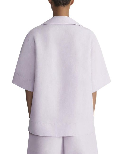 Lafayette 148 New York Purple Collared Popover Linen & Silk-Blend Blouse
