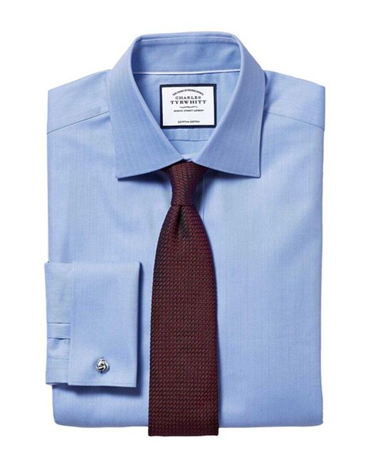 Charles Tyrwhitt Blue Slim Fit Egyptian Herringbone Shirt for men