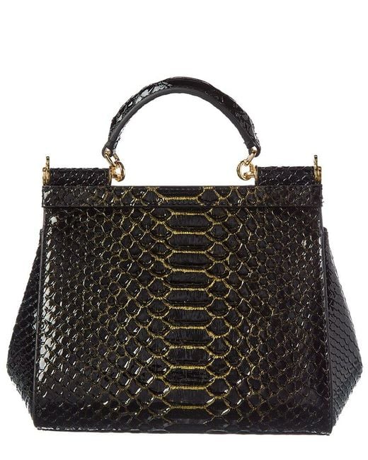 Tiffany & Fred Paris Black Python-embossed Leather Satchel