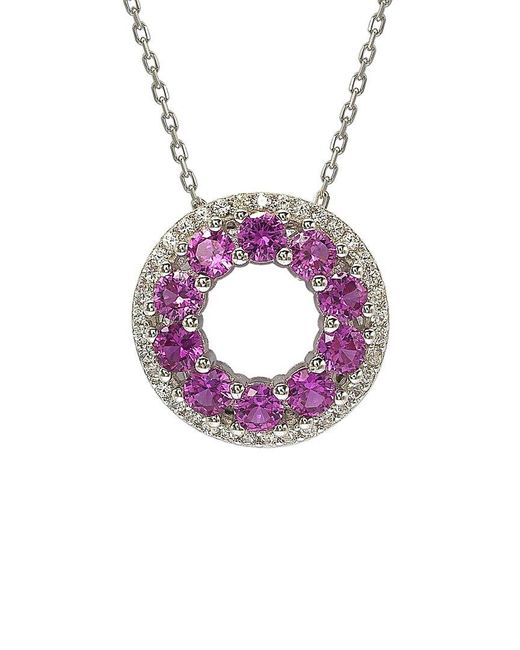 Suzy Levian Pink Silver 0.02 Ct. Tw. Diamond & Sapphire Pendant Necklace