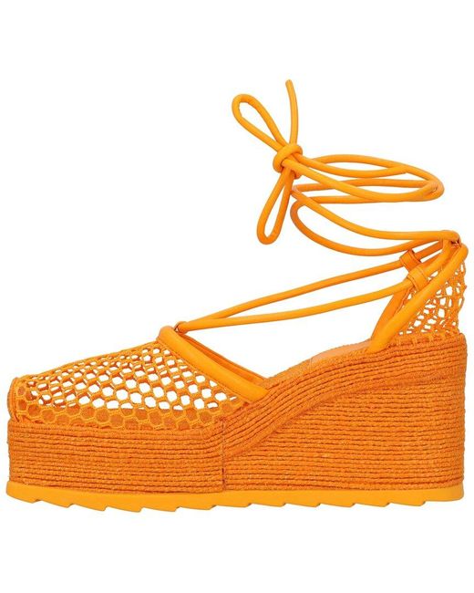 Bottega Veneta Orange Polyester Stretch 90 Wedge Espadrille (Authentic Pre- Loved)