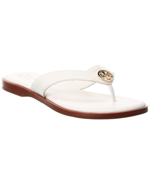Tory Burch Benton Leather Thong Sandal in White | Lyst