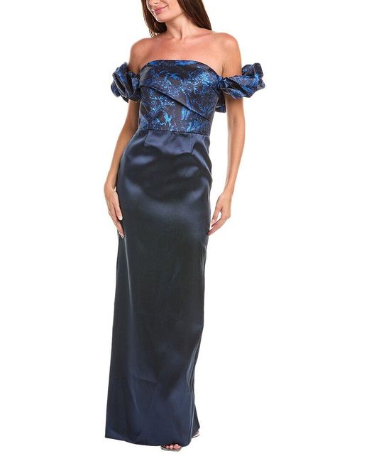 Rene Ruiz Blue Off-Shoulder Gown