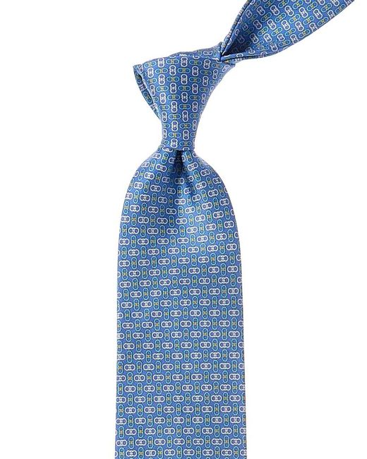 Ferragamo Blue Gancini Silk Tie for men