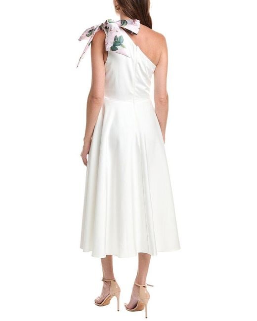 Rene Ruiz White One Shoulder Faille Crepe A-Line Dress