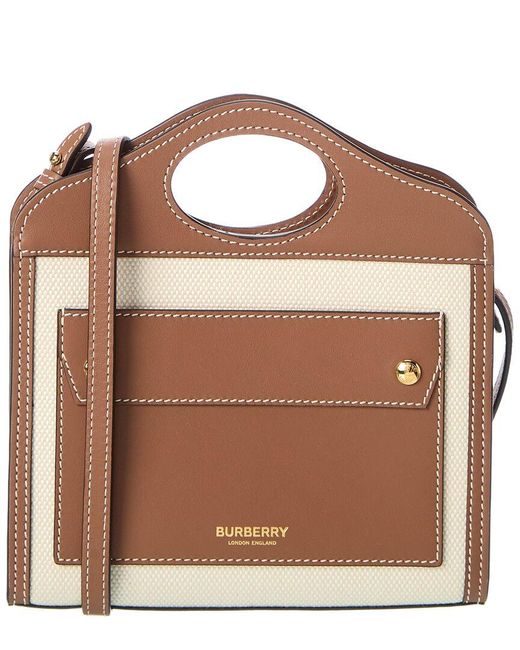 Burberry Natural Canvas & Leather Pocket Tote