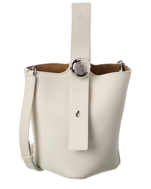 Loewe White Pebble Mini Leather Bucket Bag