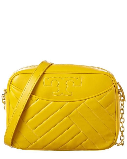 Tory Burch Alexa Stitch Leather Camera Bag in Yellow | Lyst