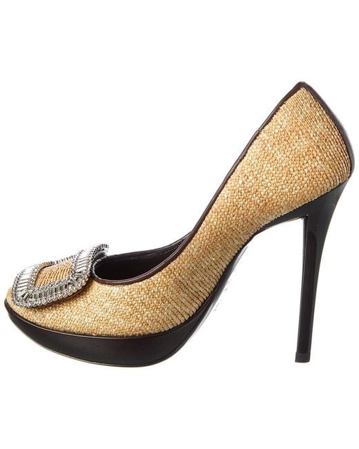 Roger Vivier Black Limelight Straw & Leather Platform Pump